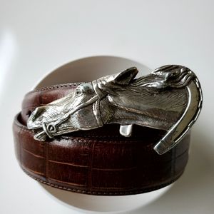 BRIGHTON Brown LEATHER Silver Horse Belt Buckle
